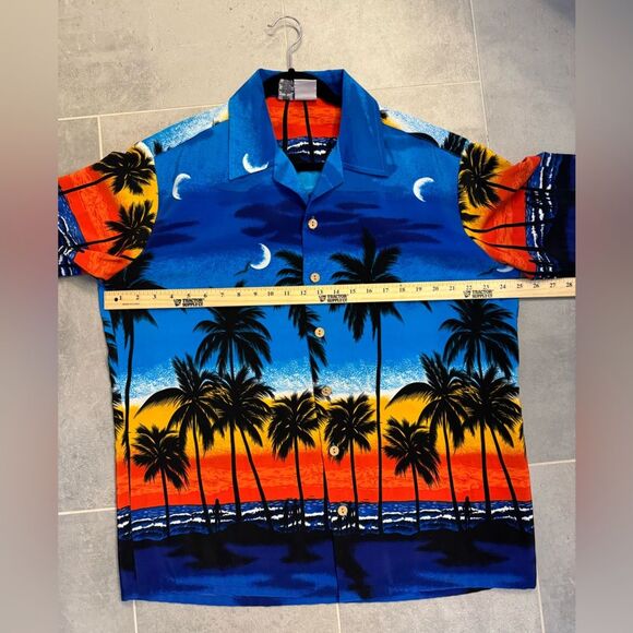Kennington Hawaiian Shirt Mens Large Blue Sunset Palm Trees Short Sleeve - Picture 3 of 7